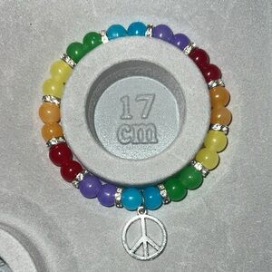 Rainbow Beaded Bracelet with Peace Charm